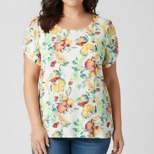 LC Lauren Conrad Blouse Top - 2X - Fruit Lemon Apple Cherry